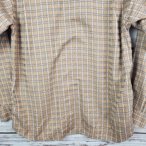 Burberry London Mens Large Tan Plaid Long Sleeve Button Down Dress Shirt    #128 - Picture 9 of 11